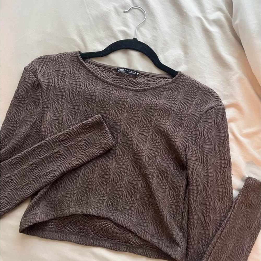 Zara textured long sleeve brown top